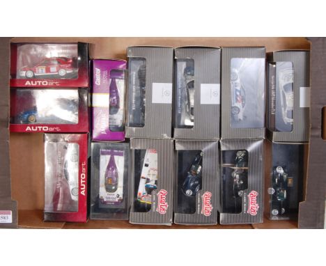 13 various plastic cased Onyx Quartzo Ixo Models and Auto Art 1/43 scale racing diecasts, examples to include An Auto Art Mer