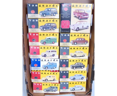 14 various boxed Vanguard s1/43 scale commercial vehicle and racing twin packs, examples to include an Austin A35 RAC deliver