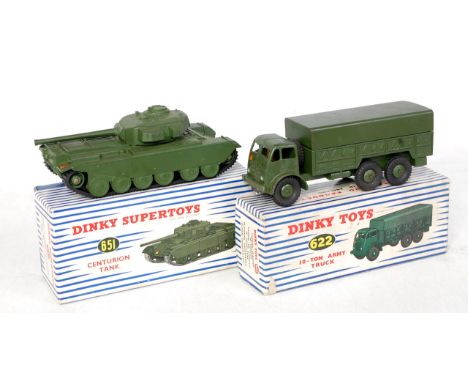 A Dinky Toys boxed military diecast group to include No. 651 Centurion tank, and No. 622 10-ton Army truck, both finished in 