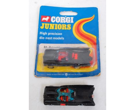 A Corgi Juniors No. 69 Batmobile housed on original blue ground backing card, sold with a Husky loose Batmobile, both (VG)