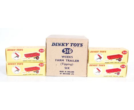 A Dinky toys No. 319 Weeks Farm tipping trailer trade box containing four original boxed examples (NM-M,BNM)