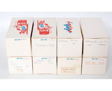 8 various boxes 1/43 scale white metal kits to include John Day model cars and Equipe, all housed in original card boxes, exa