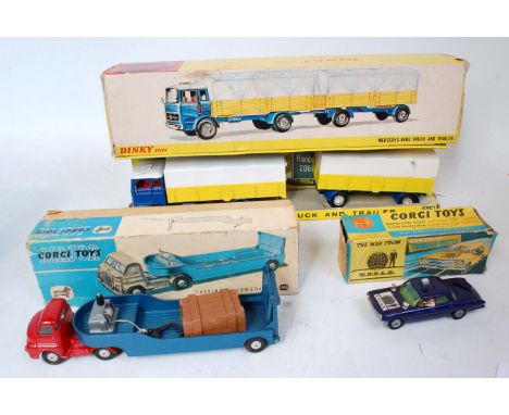 One box containing a quantity of mixed boxed vintage diecast to include Dinky Toys and Corgi, all examples with damaged boxes