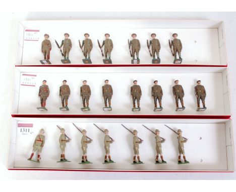 Three various replica boxed Britains soldier sets to include No. 160 Territorial Army Infantry, No. 1250 pre-war Royal Tank C