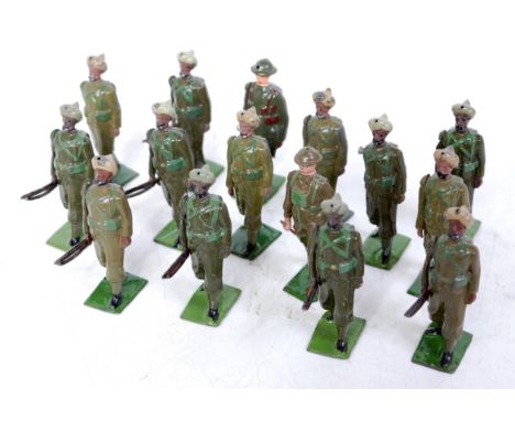 Britains No. 1893 15 various British and Indian Army service corps figures in various stances to include officer, marching at