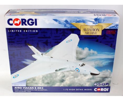 A Corgi Aviation Archive limited edition 1/72 scale model of an Avro Vulcan B Mk2 aircraft, stationed in Lincolnshire RAF Sca