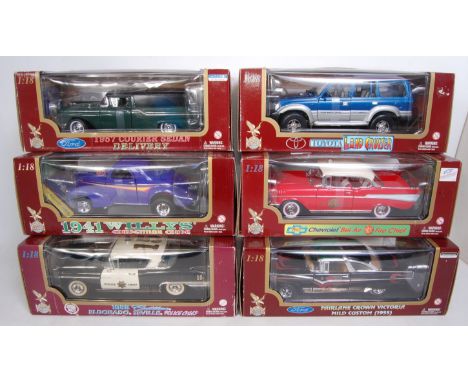 Six various boxed Road Legends collection 1/18 scale diecast group, to include a Ford Fairlane Crown Victoria Mild Custom 199