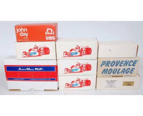 Nine various boxed 1/43 scale white metal classic car and resin kits, mixed manufacturers to include Provence Moulage, John D