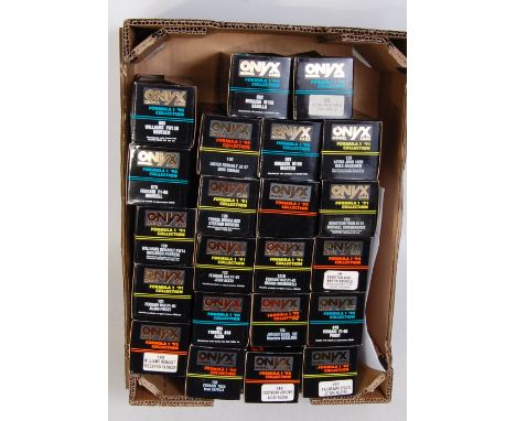 22 various boxed onyx 1/43 scale F1 racing cars, mixed examples to include a Renault JS37, a Ferrari F1-90 Mansell, together 