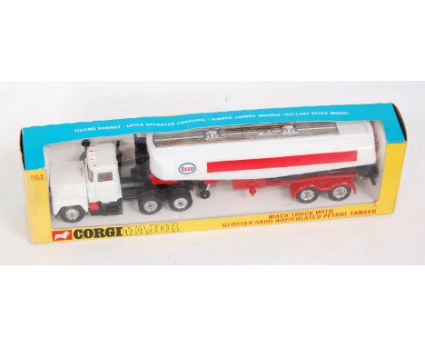 A Corgi Toys No. 1152 Mach Truck with Gloucester Saro articulated petrol tanker, finished in white and black with white, red 