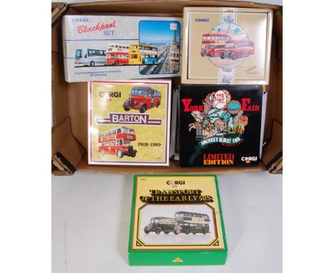 Eight various boxed Corgi modern release public transport diecasts to include twin pack transport of the early 1950s, the Bus