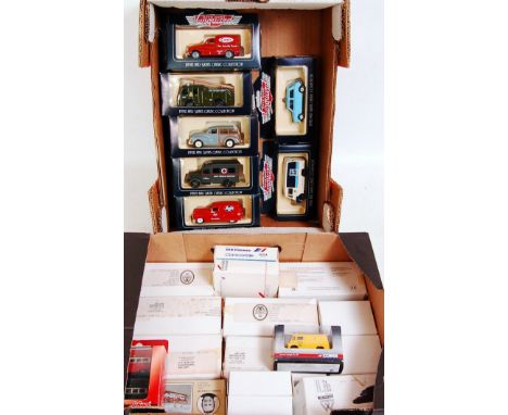 Two boxes containing a quantity of mixed modern release diecast to include a Vanguards, Corgi Trackside, Schuco and others, e