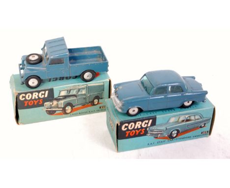 A Corgi Toys boxed RAF issue diecast group, two examples both with some playwear to include No. 352 RAF staff car standard Va