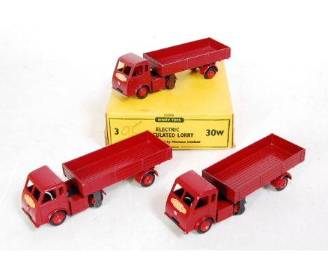 A Dinky Toys No. 30W complete tray box of electric articulated lorries, all finished in maroon with BR British Railways liver