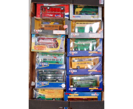 Two trays containing 21 mixed modern release public transport diecasts to include Corgi, Solido, Citybus and various others e