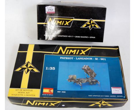 A 1/35 scale Nimix of Spain two boxed set resin model kit of a US Osh Kosh 8x8 tractor unit and Patriot Missile trailer, both