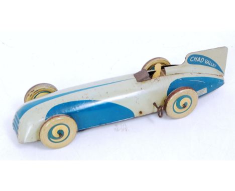 A Chad Valley Harborne No. 10003 Streamlined Landspeed record car comprising two-tone blue body with Chad Valley tin printing