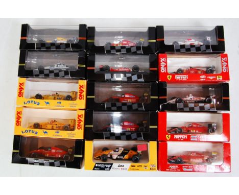 15 various boxed onyx 1/43 scale F1 racing diecasts all in original window boxes, examples to include a Newman Haas Lola, Fer