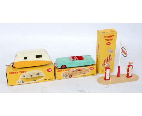 A Dinky Toys boxed diecast and accessory group to include No. 132 Packard Convertible (G,BG), No. 781 Petrol pump station (Es