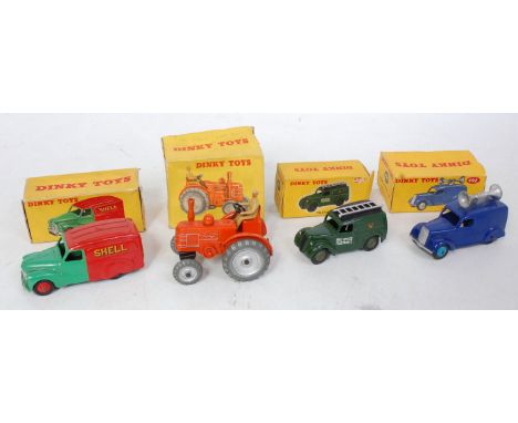 A Dinky Toys boxed playworn diecast group to include No. 470 Austin Shell BP delivery van, No. 261 Telephone Service van, No.