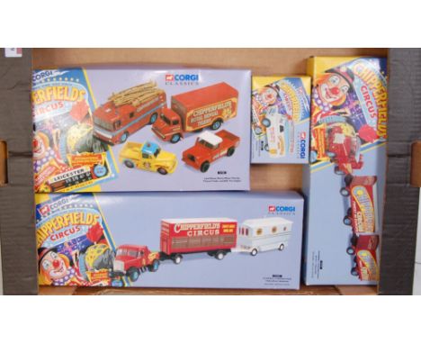 Four various boxed Corgi Classics Chipperfield Circus diecasts, examples to include Land Rover, Morris Minor Pickup, Thames T