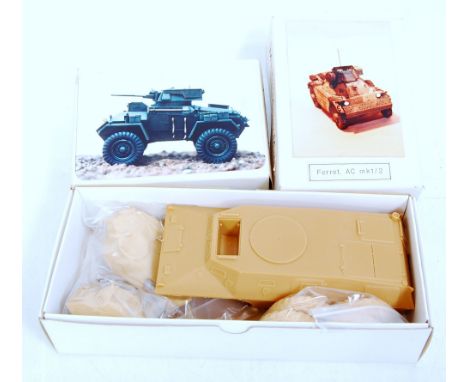 A John Tassel/Sovereign Models resin 1/35 scale model kit group to include a Ferret AC Mk 12 armoured car, a Cadillac Gauge V