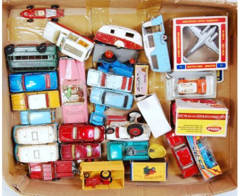 A quantity of mixed playworn and boxed diecast and tinplate models to include Matchbox, Dinky Toys, Minijet and various other