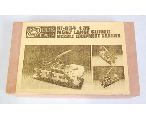 A Hobbyfan 1/35 scale resin model kit for a USA M667 tracked carrier and Lance Guided Missile Launcher in the original labell