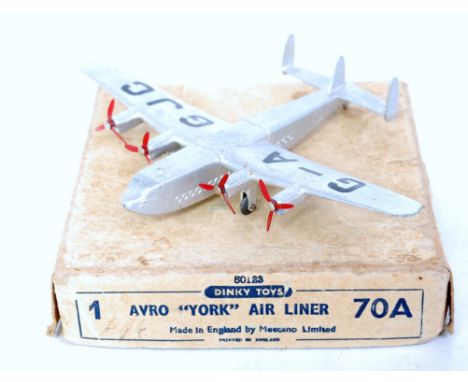 Dinky boxed air craft 70A Avro York air liner dual numbered box 70A/704 graffiti on box lid (NM-BG)
