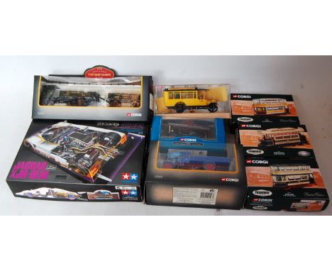 One box containing a quantity of boxed Rio, Corgi Vintage Glory of Steam, and Corgi Tramway diecasts, also sold with a Tamiya