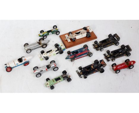 12 various 1/43 scale white metal and resin kit built F1 racing cars, mixed manufacturers, examples to include John Player si