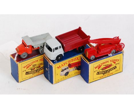 Three various boxes Matchbox 1-75 series commercial vehicle diecast models, comprising; No.6A quarry truck finished in orange