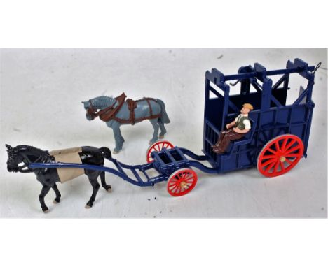 A Dorrie Collection 1/32 scale white metal and resin model of a vintage horse drawn horse carrying cart comprising dark blue 