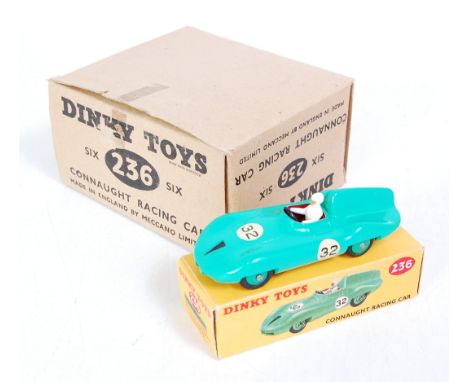 A Dinky Toys No. 236 Connaught Racing car trade box containing one original boxed example, finished in green with green hubs,