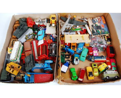 Two trays containing a quantity of playworn diecast to include Corgi Toys, Matchbox Dinky Toys and various others, examples t