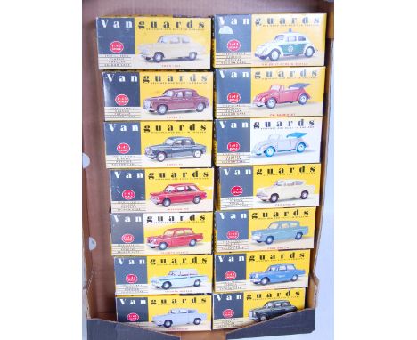 14 various boxed Vanguards 1/43 scale diecast vehicles, examples to include a Ford 100E, Rover P4, and Hillman Imp