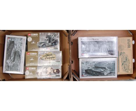 Seven various boxed Corgi military diecasts, examples to include Forgotten Heroes 1/50 scale M4A Sherman tank with flame thro