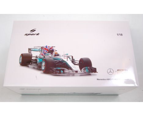 A Spark Models 1/18 scale resin model of a Mercedes AMG F1 W08EQ Power Plus F1 racing car, No. 44 Lewis Hamilton, Championshi