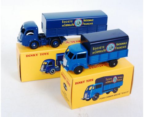 A Dinky Toys Atlas edition diecast group to include a 32AB SNCF tractor Panhard together with a No. 25 JB SNCF covered delive