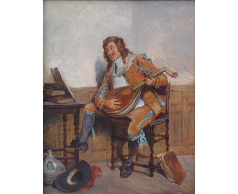 Henry Gillard Glindoni RBA ARWS (British, 1852-1913) - 'A 17th Century Cavalier Playing a Mandolin'
Oil on panel, signed and 