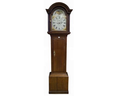 A late Georgian oak cased eight day striking long case clock by Charles Stephenson of Congleton
The painted arched dial with 