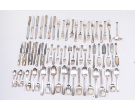 A French silver part-canteen, for six settings
Comprising; twelve table forks, twelve table spoons, six dessert spoons, six d