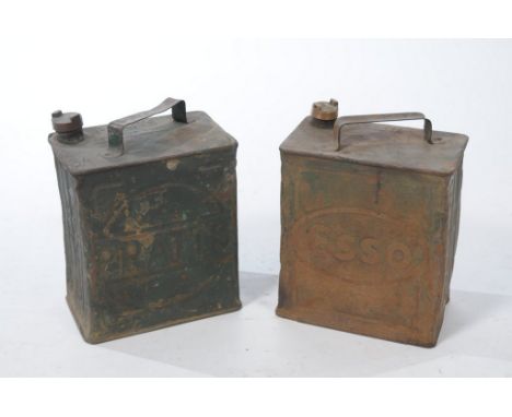 Two Vintage petrol cans
Each of square section to include an Esso and Pratts example, each with loop handle and embossed text