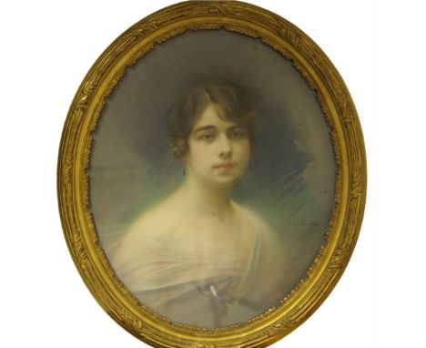 French School, T. Leonard, 19th /20th Century, an oval portrait of a young lady 
The half-length portrait of the young lady d