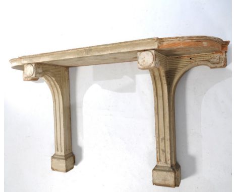 A Continental painted hardwood console table
The bowfront top raised on substantial channeled supports with block feet. 162x9