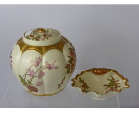 Two Royal Worcester Melon Form Ginger Jars and Covers, hand painted with floral decoration together with two Royal Worcester 
