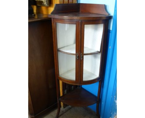 An Edwardian Inlaid Glazed Fronted Display Cabinet, on swept feet with shelf beneath, approx 129 x 37 x 55  cms