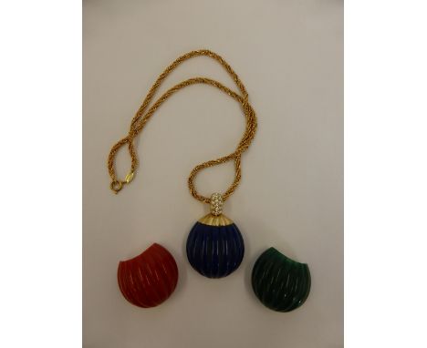 A Christian Dior Triple Necklace Pendant Set, by Henkel & Grosse, the necklace with three interchangeable solid lucite/thermo