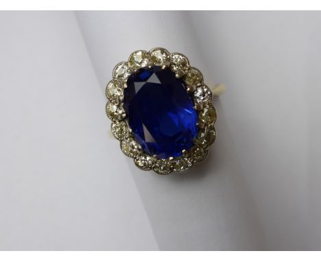 A Lady's Edwardian 18ct Burmese Royal Blue Natural Non Heat Treated Sapphire and Diamond Ring, the piece in the Style of the 