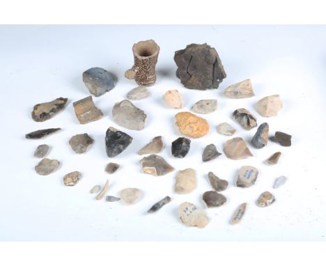 A collection of various Mesolithic flakes, microliths, scraper tools, cores and other archaeological finds, together with a s